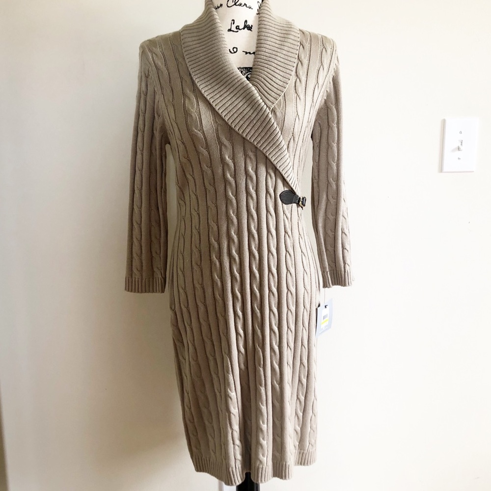 Marc New York Cable Knit Faux Wrap Sweater Dress